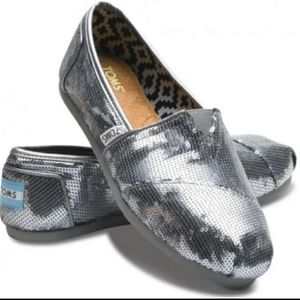 Toms silver sequin flats
